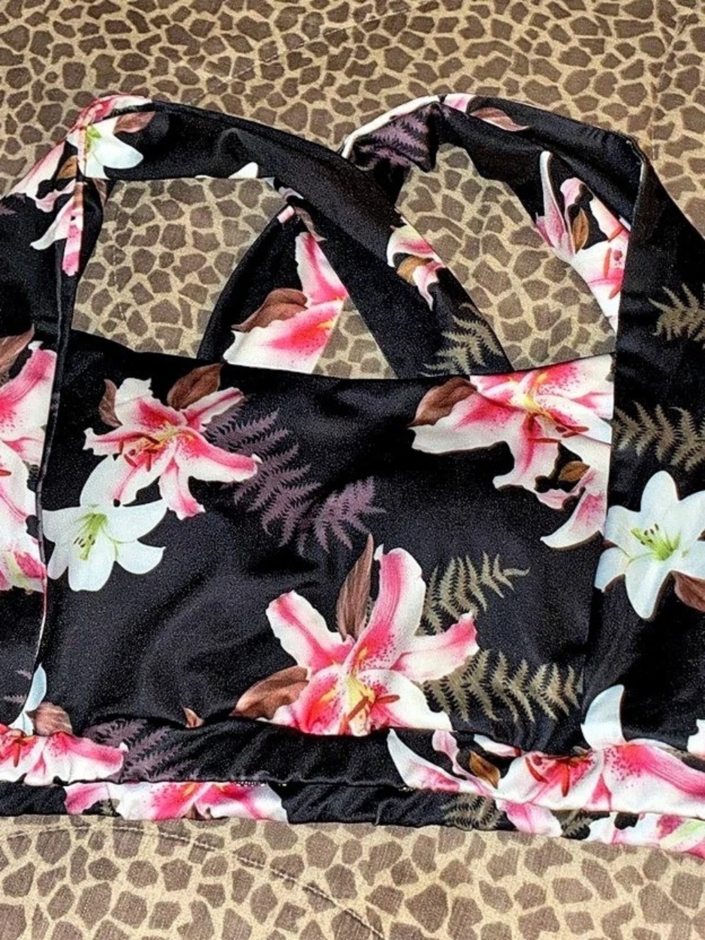 Bra Floral Bikini Top in Black & Pink